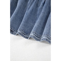 Dusk Blue Ruffled Collared Side Pockets Puff Sleeve Denim Mini Dress - S thumbnail