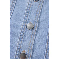 Beau Blue Light Wash Denim Buttoned Front Chest Pockets Sleeveless Slim Mini Dress - XL thumbnail