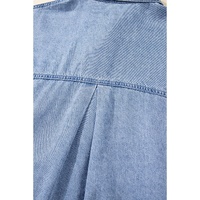 Dusk Blue Short Sleeve Pocketed Button up Denim Tunic Dress - S thumbnail