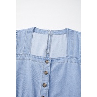 Beau Blue Denim Button Detail Babydoll Square Neck Mini Dress - L thumbnail