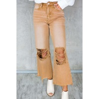 Brown Distressed Hollow-out High Waist Cropped Flare Jeans - 10 US thumbnail