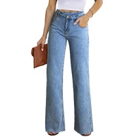 Blue Mid Rise Asymmetrical Waist Wide Leg Jeans - 4 US thumbnail