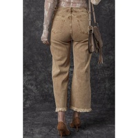 Light French Beige Acid Washed High Rise Cropped Wide Leg Jeans - 14 US thumbnail