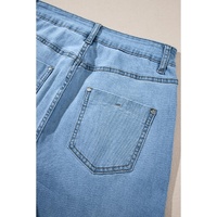 Light Blue Floral Rhinestone Decor High Rise Wide Leg Jeans - 8 US thumbnail