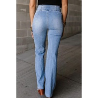 Light Blue Fly Button Exposed Seam Patched Pocket Flare Jeans - 10 US thumbnail