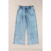 Myosotis Mineral Wash Drawstring Waist Loose Straight Denim Pants - 10 US thumbnail