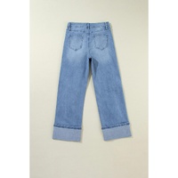 Dusk Blue High Rise Asymmetric Button Zip Fly Ripped Jeans - 12 US thumbnail
