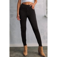 Black Solid Color High Waist Stretchy Slim Fit Jeggings - L thumbnail