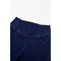 Dusk Blue Solid Crossed Waist High Elastic Fit Flare Knit Jeans - L thumbnail