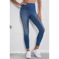 Navy Blue Skinny Elastic Waist Ankle Length Mid Waist Jeggings with Pockets - L thumbnail