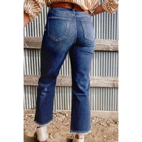 Sail Blue Mineral Wash Raw Hem High Waist Flared Jeans - 4 US thumbnail