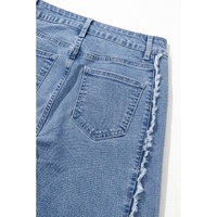 Beau Blue Vintage Stitching Raw Hem Flared Jeans - 6 US thumbnail