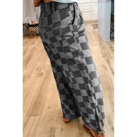 Dark Grey Checkered Denim Wide Leg Jeans - 10 US thumbnail