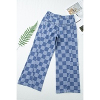 Dusk Blue Checkered Denim Wide Leg Jeans - 4 US thumbnail