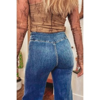 Sail Blue High Waist Button Fly Seamed Raw Hem Flare Jeans - 10 US thumbnail