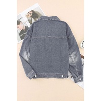 Gray Chest Pockets Drop Shoulder Loose Denim Jacket - M thumbnail