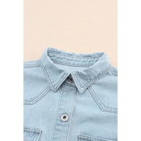 Sky Blue Flap Pocket Buttoned Raw Hem Denim Jacket - L thumbnail