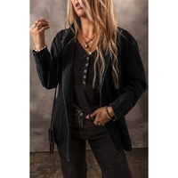 Black Side Pockets Lapel Collar Denim Jacket - S thumbnail
