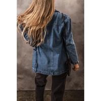 Sail Blue Side Pockets Lapel Collar Denim Jacket - S thumbnail