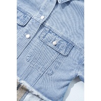 Khaki Plaid Patchwork Buttoned Oversized Denim Jacket - M thumbnail