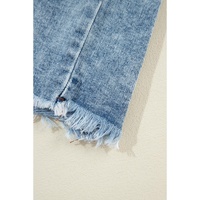 Beau Blue Plaid Print Patchwork Hooded Raw Hem Denim Jacket - M thumbnail