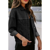 Black Washed Oversize Pocketed Denim Jacket - 2XL thumbnail