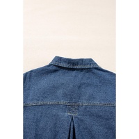 Dark Blue Washed Oversize Pocketed Denim Jacket - M thumbnail