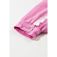 Pink Lace Patchwork Distressed Buttoned Denim Jacket - L thumbnail