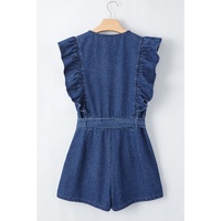 Sail Blue Denim Ruffled Zipped Front Belted Romper - M thumbnail