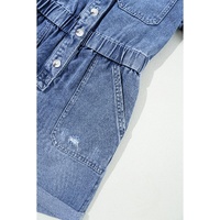 Dusk Blue Chest Pocket Front Buttoned Folded Edge Denim Short Sleeve Romper - M thumbnail