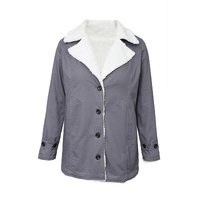 Gray Lapel Collar Button Fleece Jacket - M thumbnail