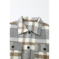Brown Plaid Print Pocket Women Shacket - 2XL thumbnail