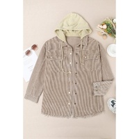 Azura Exchange Khaki Patchwork Hooded Corduroy Shacket - M thumbnail