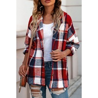Azura Exchange Red Hooded Plaid Button Front Shacket - 2XL thumbnail