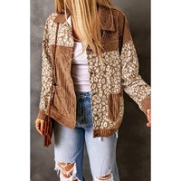 Brown Leopard Print Corduroy Long Sleeve Jacket - S thumbnail