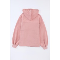 Pink Flap Pocket Drawstring Hood Zip Up Jacket - L thumbnail