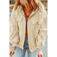 Apricot Flap Pocket Drawstring Hood Zip Up Jacket - L thumbnail