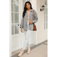 Gray Solid Textured Flap Pocket Buttoned Shacket - M thumbnail