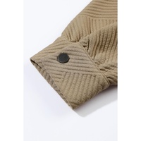 Khaki Solid Textured Flap Pocket Buttoned Shacket - M thumbnail
