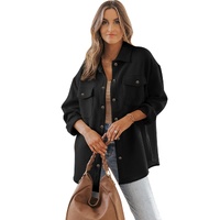 Black Solid Textured Flap Pocket Buttoned Shacket - S thumbnail