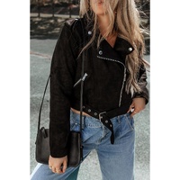 Black Asymmetric Zipper Belted Hem Jacket - S thumbnail