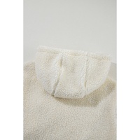 Beige Fleece Zip Up Drawstring Hooded Pocketed Jacket - S thumbnail