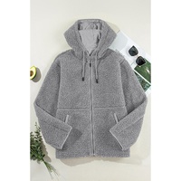 Medium Grey Fleece Zip Up Drawstring Hooded Pocketed Jacket - 2XL thumbnail