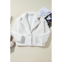 Beige Faux Fur Button Pocketed Lapel Collar Jacket - S thumbnail