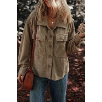 Dark Khaki Textured Chest Pocket Button-up Shacket - L thumbnail