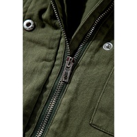 Moss Green Snap Button Zipper Tight Waist Collared Jacket - L thumbnail