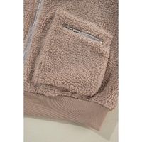 Light French Beige Zipper Pocketed Winter Fuzzy Jacket - L thumbnail