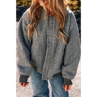 Medium Grey Fuzzy Zip Up Pocketed Sleeve Jacket - L thumbnail