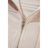 White Corduroy Drawstring Hooded Pocket Zip Up Jacket - L thumbnail