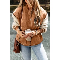 Buckskin Corduroy Fleece Patchwork Buttoned Bomber Jacket - L thumbnail